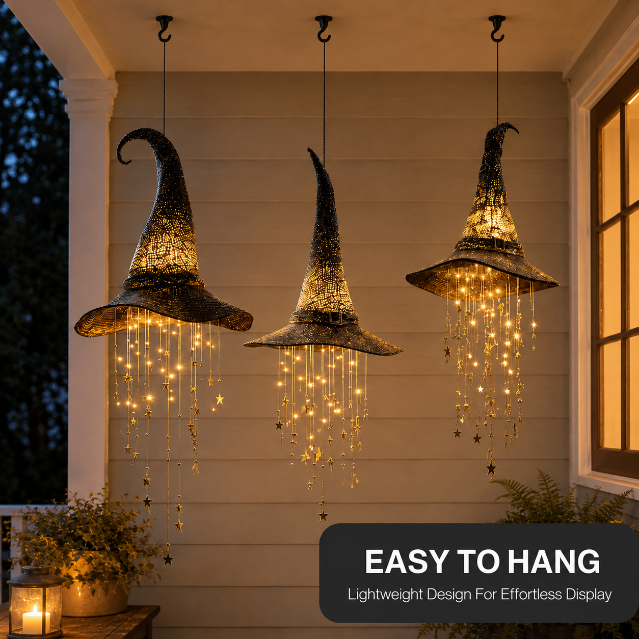 Halloween LED Witch Hat Hanging Decoration with Cascading Star Lights