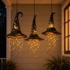 Halloween LED Witch Hat Hanging Decoration with Cascading Star Lights