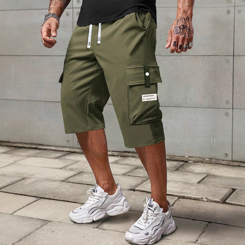 🍃 Pantalon Cargo Capri Homme – Taille Élastique avec Cordon, Léger & Respirant pour un Confort Optimal ✨