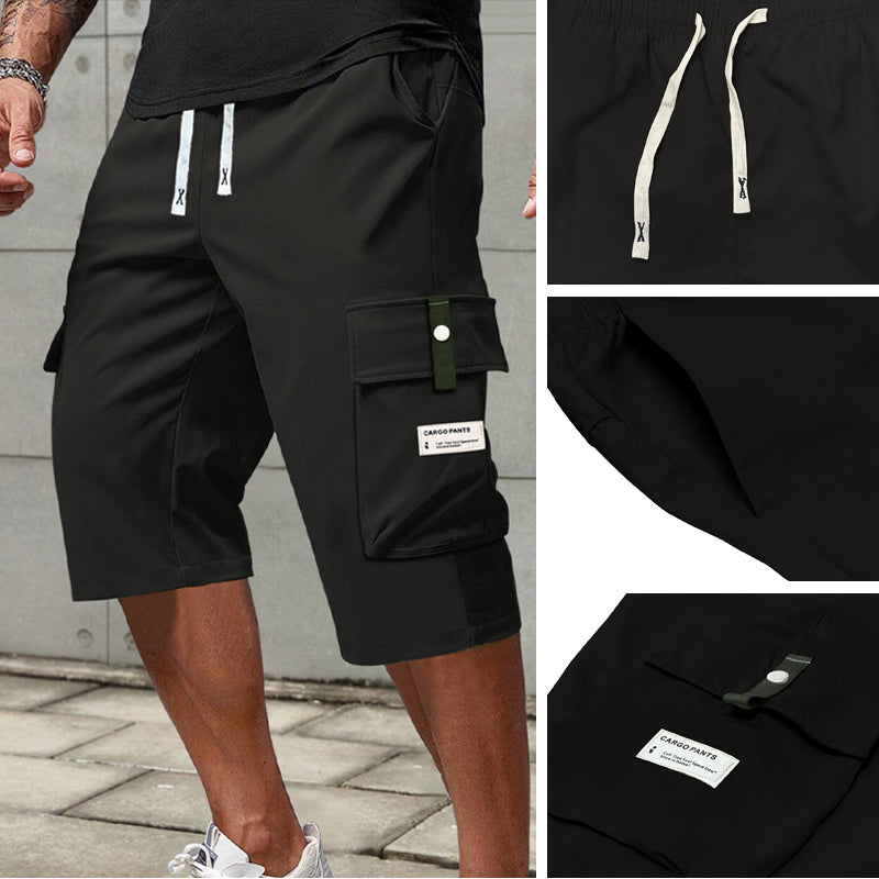 🍃 Pantalon Cargo Capri Homme – Taille Élastique avec Cordon, Léger & Respirant pour un Confort Optimal ✨