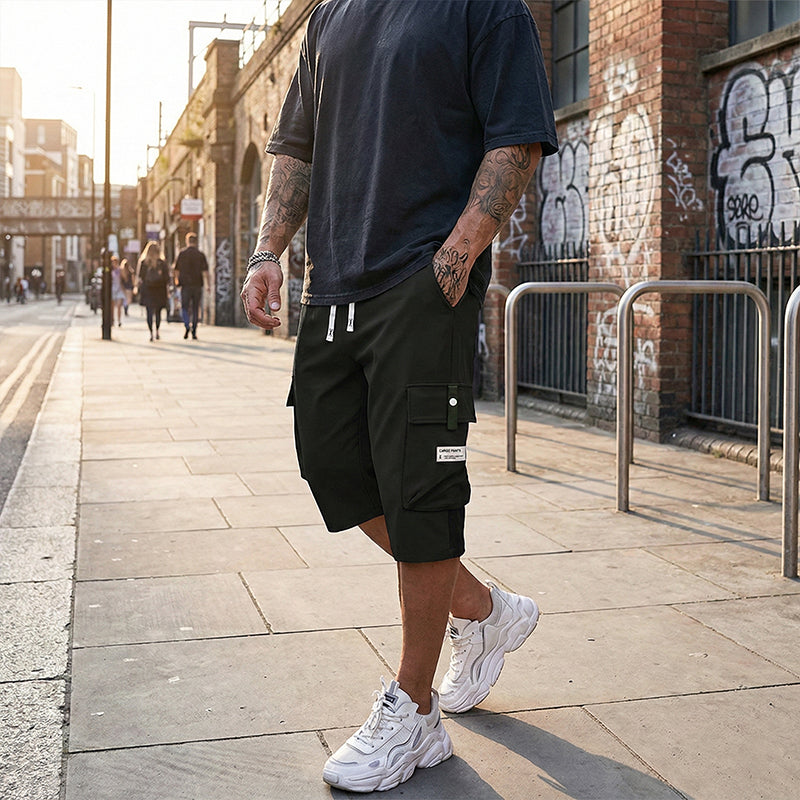 🍃 Pantalon Cargo Capri Homme – Taille Élastique avec Cordon, Léger & Respirant pour un Confort Optimal ✨